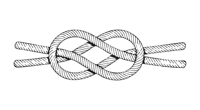 Figure eight knot illustration, secure loop knot, nautical and sailing equipment, white background
