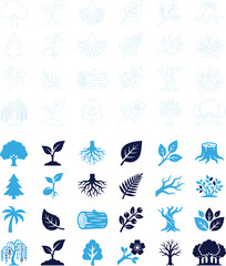 Fototapeta premium Collection of nature and plant icons organic growth and sustainability concept vector art.