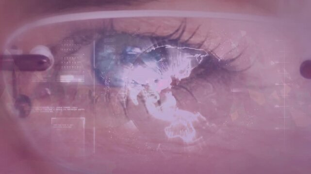 Ocular mount activating, eye displaying rotating globe and HUD while scanning for diagnostics