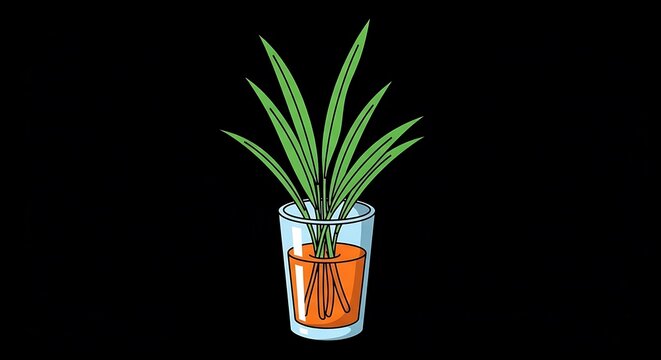 Rooted vegetable top regrowing green shoots in a clear glass of water