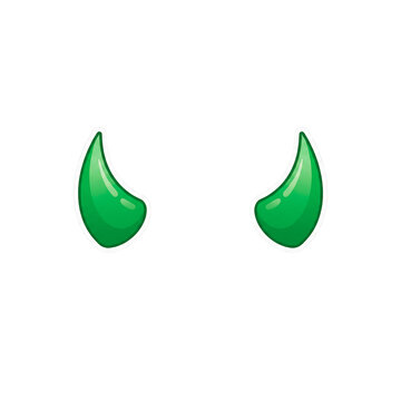 Devil horns colored in vibrant green are presented as a symmetrical graphic element on a clean white background for creative design projects.