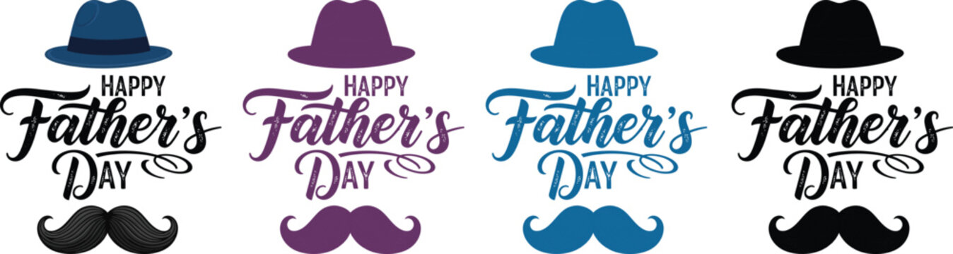 Father's day graphic collection hats shoes and calligraphy designs