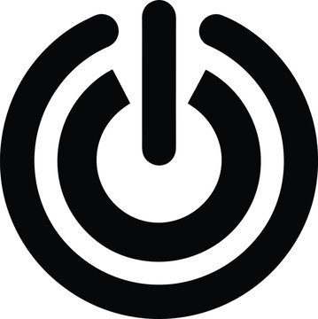 Black power button symbol with circular ring and vertical line