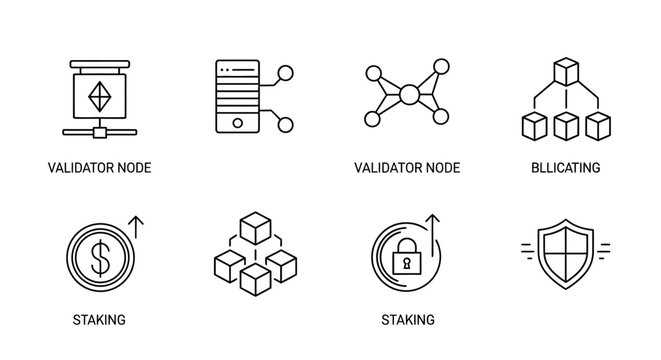 Cryptocurrency blockchain icons and symbols.