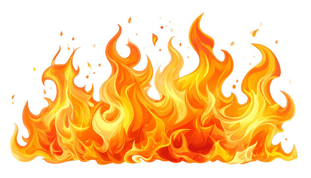A cartoon-style illustration of vibrant flames with varying shades of red, orange, and yellow