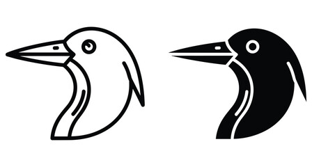 Obraz premium Penguin head icon set featuring minimalist line art and solid black silhouette profile of an aquatic bird for logo design