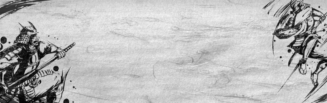 武士の対峙の墨絵イラスト