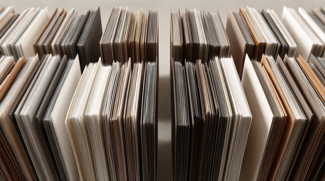 Abstract composition books arranged symmetrically with neutral colors. 