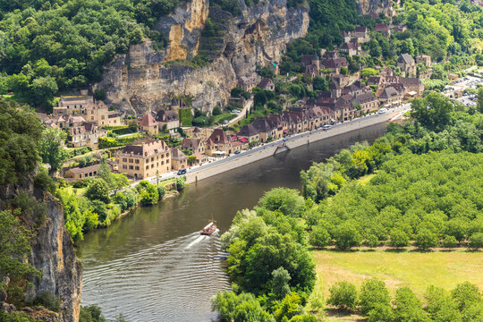 Aerial view over La Roque-Gageac village - France