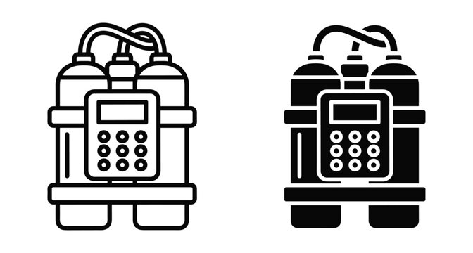 Time bomb icon set with dynamite sticks digital timer and wires for security danger or explosive countdown concept design