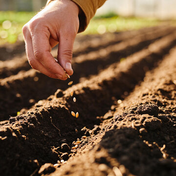 Manual sowing of seeds.