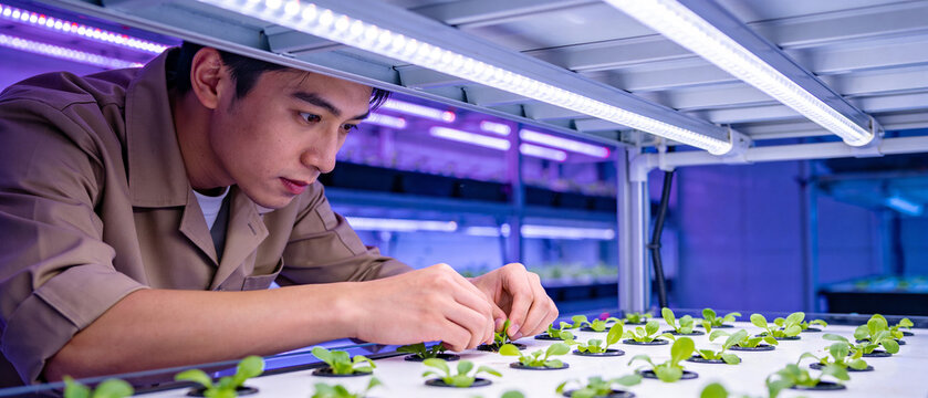Farmer checking organic lettuce