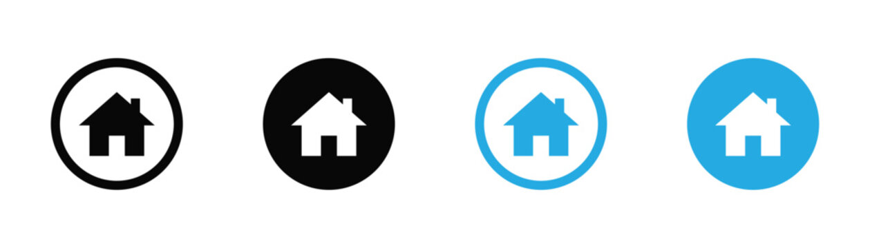 Web home icon in circle for apps and websites, house symbol main page navigation vector illustration