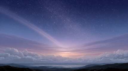 Fototapeta premium Beautiful Twilight Sky With Stars Over Hilly Landscape