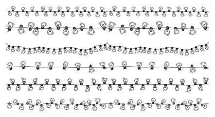 Fototapeta premium String lights with birds sitting on wire in sketchy hand drawn style