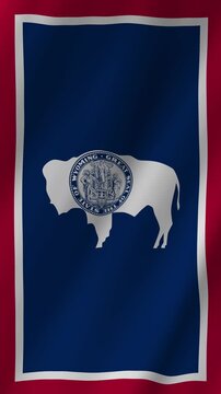 Vertical Wyoming Flag Waving, American Bison 4K Motion