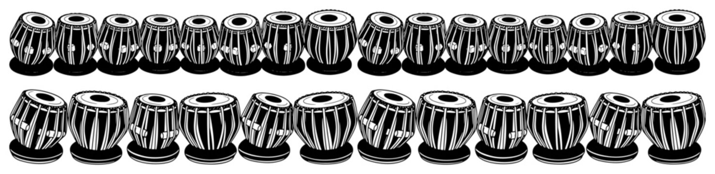 Tabla Indian musical instruments arranged in horizontal rows