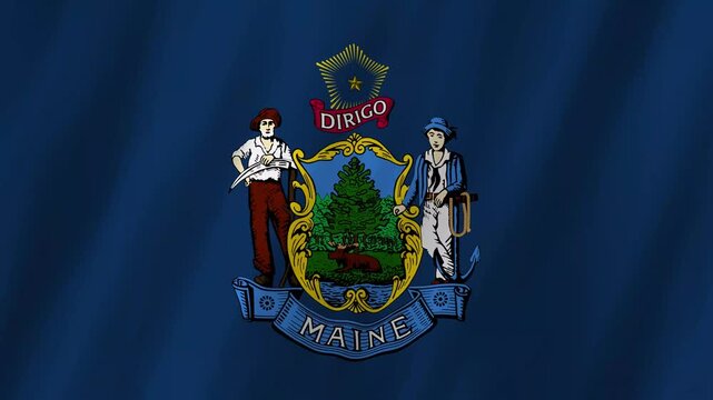 Maine State Flag Waving, Pine Tree State 4K Animation