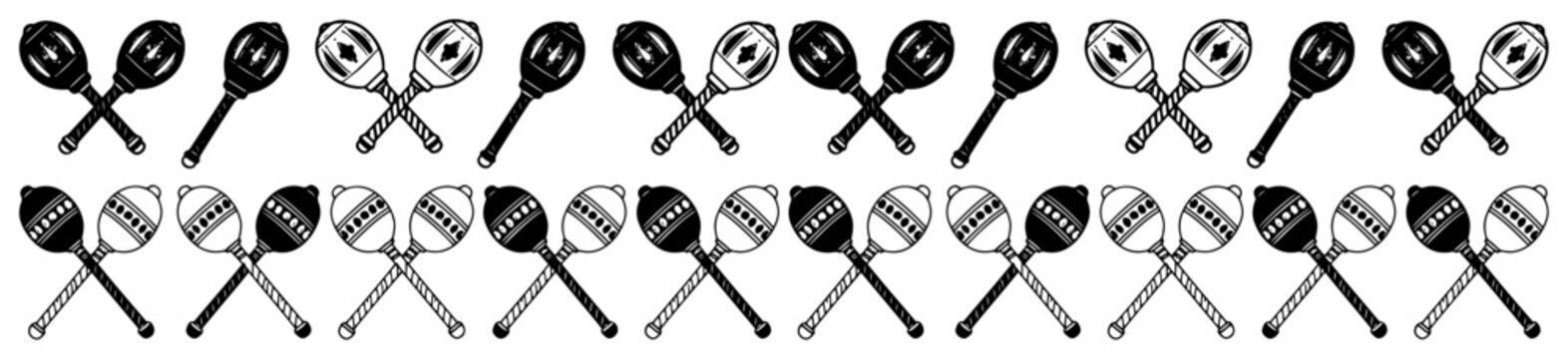 Maracas and rhythmic percussion instruments set as decorative borders in graphic silhouette style