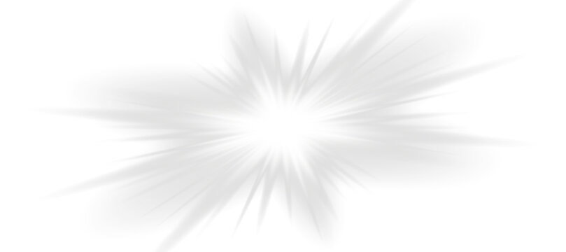 White sparkle light effect isolated on transparent background. Glowing silver white light. Shining star, light spark with rays. Light sparkle bling effect. Light PNG. Flare light, lens flare