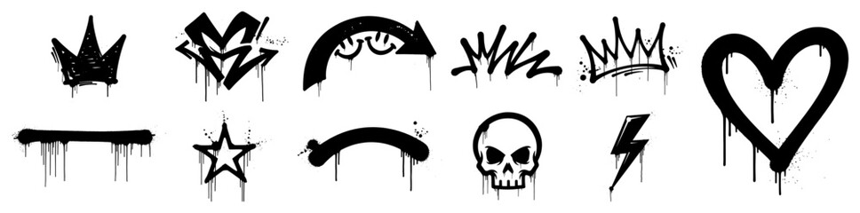 Graffiti urban elements set with spray paint drip effect in street art style © Aisha Kudorova