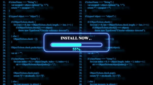 Install Now progress bar with code on dark background