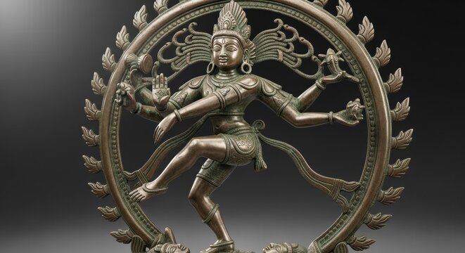 Intricate bronze statue of Shiva Nataraja in a dynamic dancing pose
