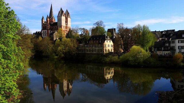 the dom church of limburg germany and the lahn river 4k video
