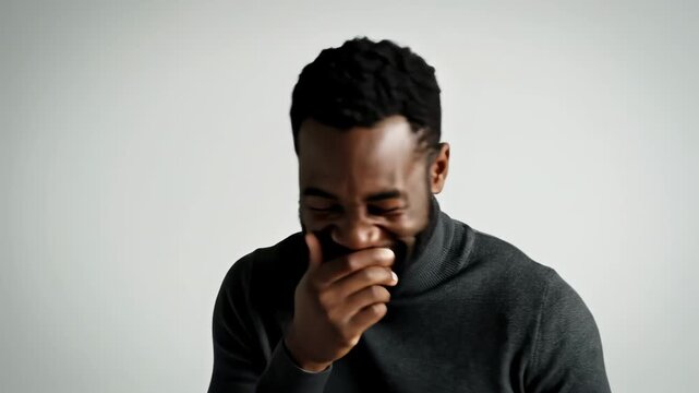 Joyful Black Man Laughing and Smiling in Studio Portrait.