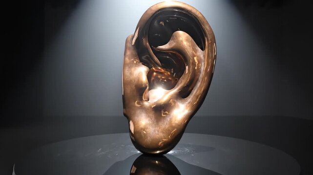Abstract Sculpture of a Human Ear in Dramatic Lighting.