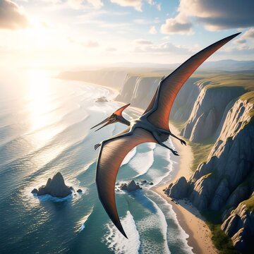Pteranodon Flying Over Prehistoric Coastline