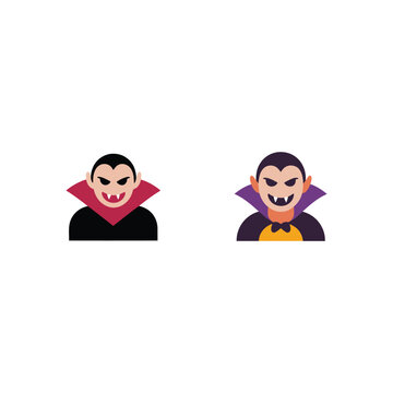 Dracula icons pair, halloween vampire faces, spooky character symbols, cosplay party invitation, trick or treat night, vector clipart, sticker design