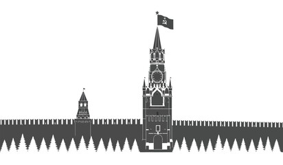 Naklejka premium A striking black and white depiction showcases the iconic spires of moscow s kremlin presented as a bold silhouette high quality professional detailed modern