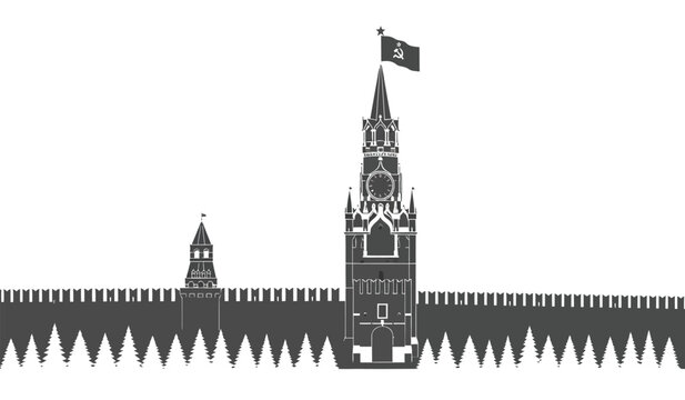 A striking black and white depiction showcases the iconic spires of moscow s kremlin presented as a bold silhouette high quality professional detailed modern
