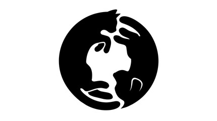Obraz premium Two black cat silhouettes forming a yin yang symbol, isolated on transparent background