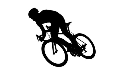 Obraz premium Black silhouette of a cyclist in racing gear on a road bike, isolated on transparent background