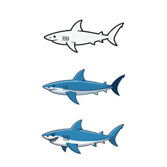 Obraz premium Shark icons set, swimming predator collection, ocean week promotion, aquarium show poster, beach safety lesson, vector illustration, wildlife design