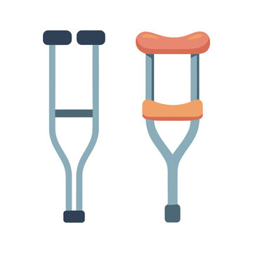 Crutches illustration, orthopedic support equipment, injury recovery workshop, rehabilitation clinic poster, physical therapy session, mobility aid graphic, healthcare vector design