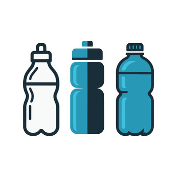 Reusable water bottle icons with sports sipper and screw cap designs, hydration vector for gym marketing, outdoor activity, travel branding