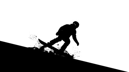 Naklejka premium Black silhouette of a snowboarder carving down a snowy slope, isolated on transparent background