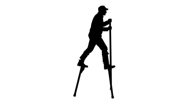 Man walking on stilts holding poles, isolated on transparent background