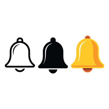 Notification bell icons set, alert ring symbol, school assembly poster, reminder event banner, app interface element, productivity planner, vector design