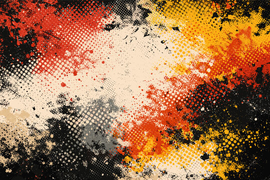 Abstract Grungy Overlay Dotted Texture Poster with Halftone Pattern and Paint Splatters, Distressed Urban Street Art Style Background for Creative Graphic Design Projects and Vector Illustration