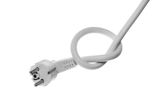 Close up electricity cable plug isolated on white, clipping path, design element	