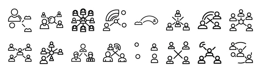 Fototapeta premium interaction network minimalist black outline vector illustration icon set collection.