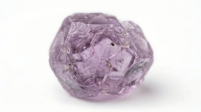 Close-up of a natural raw purple spinel gemstone isolated on white