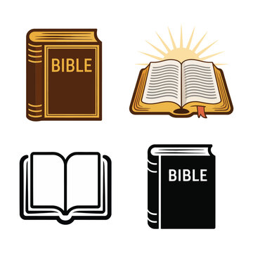 Open scripture book with radiant light, holy bible icons for church service slides, bible study groups, Sunday school promotion materials