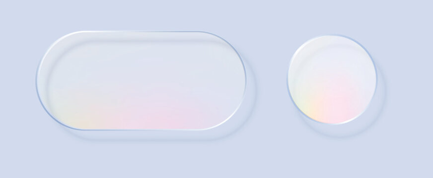 Liquid glass in different shapes. UI interface element with blur effect. Modern web design. Vector