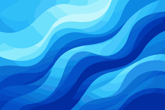Abstract Blue Wavy Background with Flowing Liquid Shapes and Dynamic Motion. Modern Vector Illustration of Layered Water Waves in Gradient Shades of Cyan, Royal, and Navy Blue for Design.