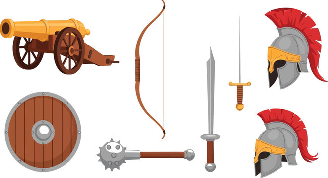 Ancient roman and greek military equipment and armor illustrations Vector